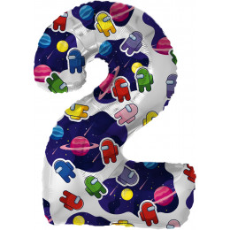 M Ag Шар (32"/81 см) Цифра, 2, Космонавтики, 1 шт.
