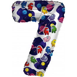 M Ag Шар (32"/81 см) Цифра, 7, Космонавтики, 1 шт.
