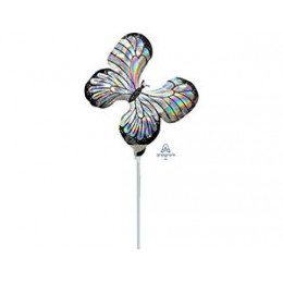 M Agm Шар (12"/30см) Мини-фигура, Бабочка Серебро переливы, AIR, A30, 1 шт.