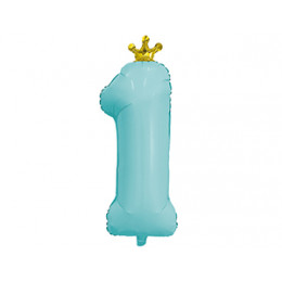 M Agr Шар (32"/81 см) Цифра, 1 Золотая корона Aquamarine, Голубой, 1 шт.