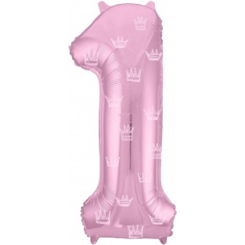 M Agr Шар (40''/102 см) Цифра, 1 Slim, Короны, Розовый, 1 шт.