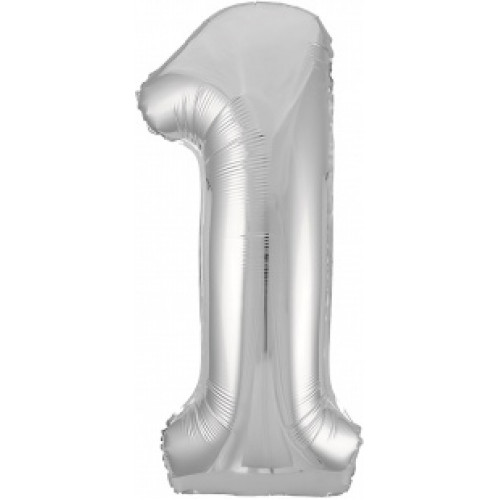 M Agr Шар (40''/102 см) Цифра, 1 Slim, Серебро, 1 шт.