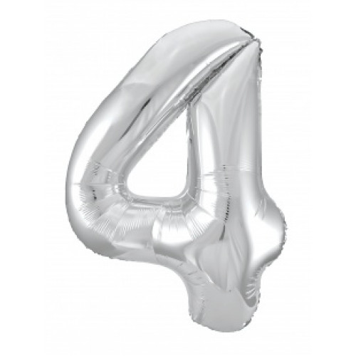 M Agr Шар (40''/102 см) Цифра, 4 Slim, Серебро, 1 шт.