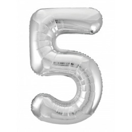 M Agr Шар (40''/102 см) Цифра, 5 Slim, Серебро, 1 шт.