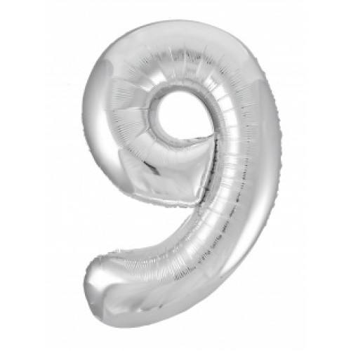 M Agr Шар (40''/102 см) Цифра, 9 Slim, Серебро, 1 шт.