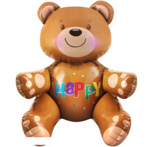 M Fal Шар (22"/56 см) Фигура, 3D, Сидячий мишка, Коричневый, 1 шт.