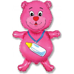 M FM Шар (14''/36 см) Мини-фигура, Медвежонок-девочка, Розовый, AIR, 1 шт.