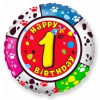 M FM Шар (18''/46 см) Круг, Цифра 1, Happy Birthday, 1 шт.