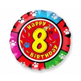 M FM Шар (18''/46 см) Круг, Цифра 8, Happy Birthday, 1 шт.