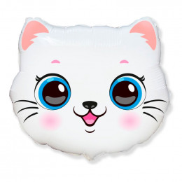 M FM Шар (22''/56 см) Фигура, Голова, Милый Котенок, Белый, 1 шт.