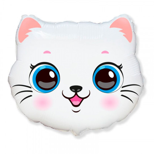 M FM Шар (22''/56 см) Фигура, Голова, Милый Котенок, Белый, 1 шт.