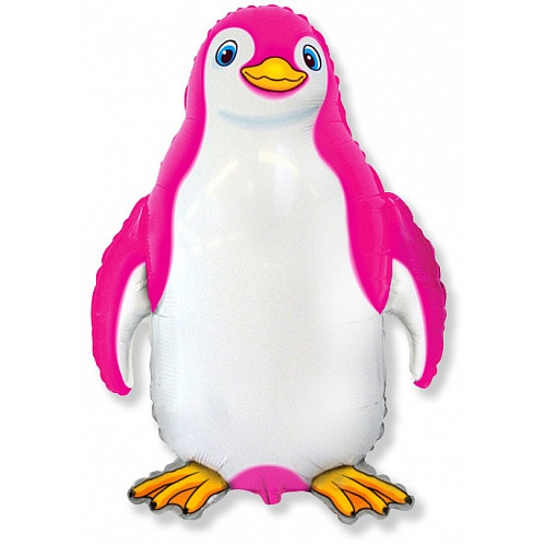 M FM Шар (31"/80 см) Фигура, Счастливый пингвин, Фуксия, 1 шт.
