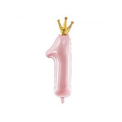 M PD Шар (35,5"/90 см) Цифра, 1 с короной Light Pink, Розовый, 1 шт.