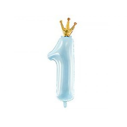 M PD Шар (35,5"/90 см) Цифра, 1 с короной Sky Blue, Голубой, 1 шт.