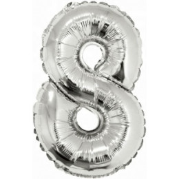 M Ves Шар (16"/41 см) Мини-цифра, 8, Серебро, AIR, 1 шт.