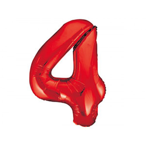 M VZ Шар (40"/101 см) Цифра, 4, Красный/Red, 1 шт.