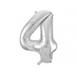 M VZ Шар (40"/101 см) Цифра, 4, Серебро/Silver, 1 шт.