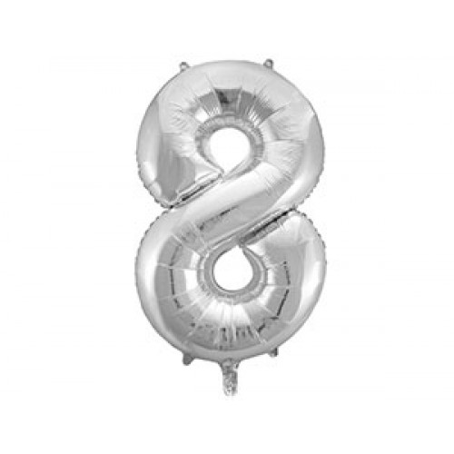 M VZ Шар (40"/101 см) Цифра, 8, Серебро/Silver, 1 шт.