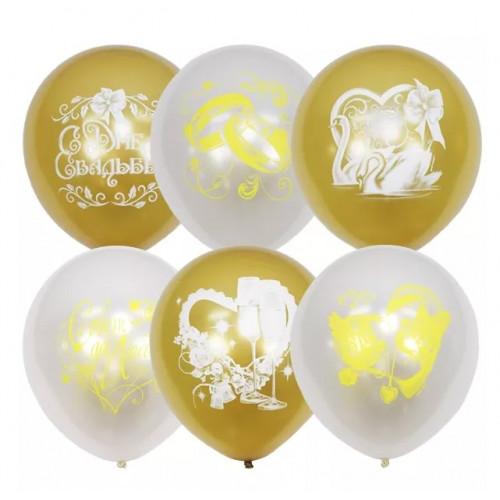 MP 12"/30см Перламутр White + Металлик Gold Свадебная тематика (растр) 2ст. Рис 25шт