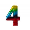 Свеча -цифра "4" Радуга металлик 8см/V