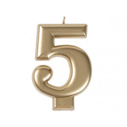 Свеча -цифра "5" Золотая 8см/V