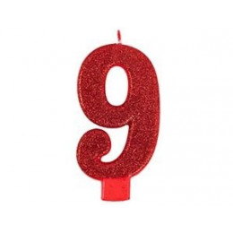 Свеча -цифра "9" Гигант глиттер 13см/A