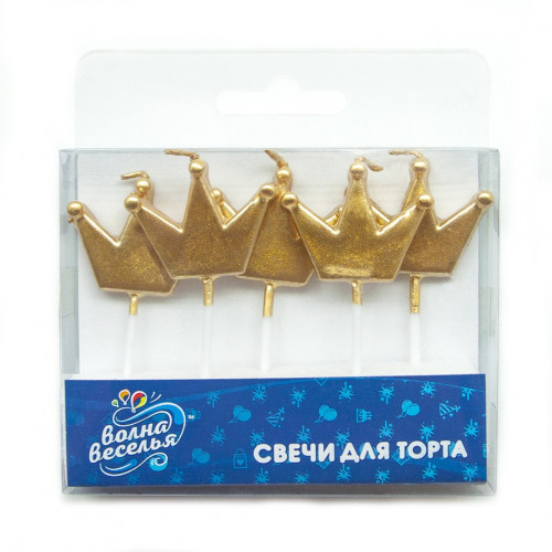 Свечи Короны, Золото, Металлик, 2,5 см, 5 шт.