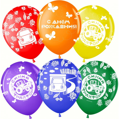 Воздушный Шар (12''/30 см) Синий трактор, Ассорти, пастель, 5 ст, 25 шт.